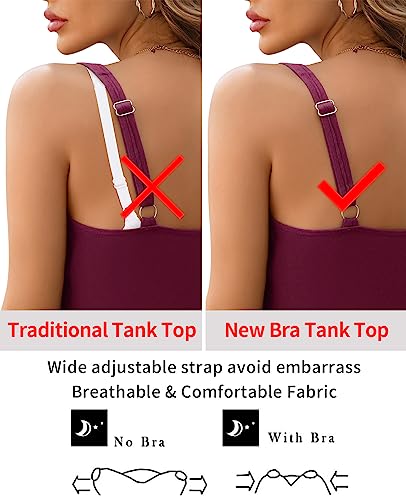 Image of V FOR CITY Tank Top for Women with Built-in Padded Bra Adjustable Wide Strap Camisole Cotton Cami Shirts