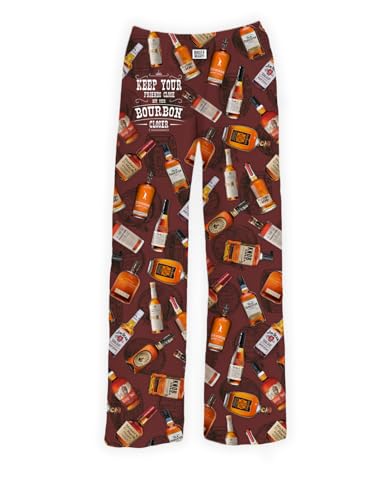 BRIEF INSANITY Lounge Pajama Pants for Men and Women | Keep Your Bourbon Closer Drinking Pattern Graphic Print Bottoms - Comfy, Ultra Soft, Novelty Loungewear (Keep Your Bourbon Closer, X-Large)