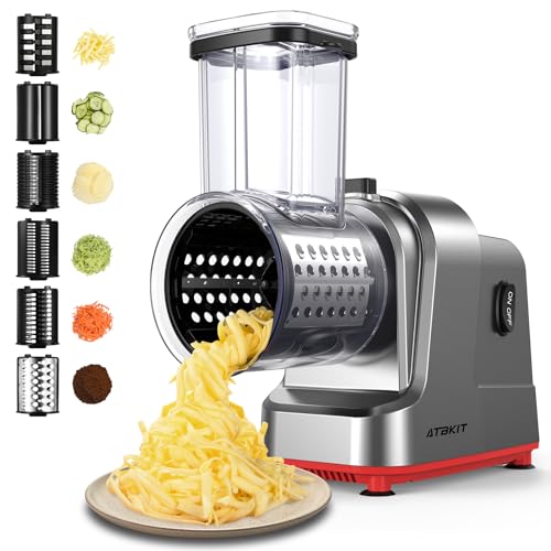 Comparison: Best Electric Vegetable Grater 2 Electric Cheese Grater, Salad Maker With 6 Different Shapes of Blades, 250W Electric Slicer Shredder, Electric Salad Machine for Cheeses, Fruits, Vegetables