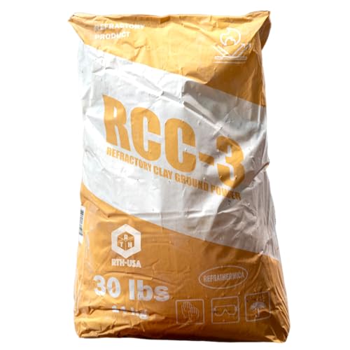 RTH-USA RCC-3 Refractory Clay Ground Powder 30 lb Bag High-Temperature Resistant Clay for Furnace Lining and Refractory Mixes Natural Fireproof Material