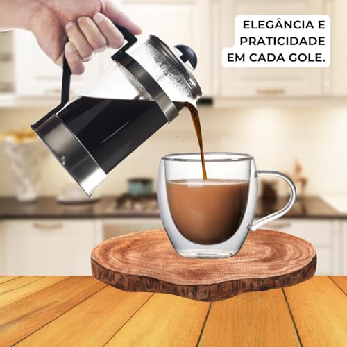 Jogo 4 Xícaras De Vidro Parede Dupla 250ml Isolante Térmico Caneca
