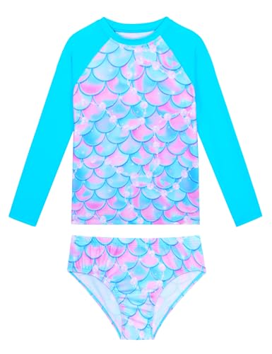 Girls Swimsuit Two Piece Rash Guard Sets Long Sleeve UPF 50+ Bathing Suit Size 3-12 Years
