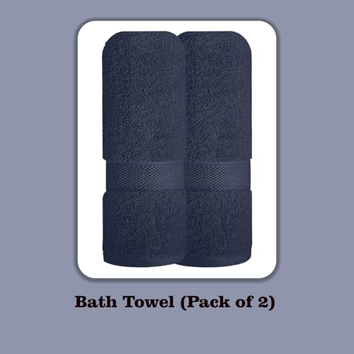 Image of Sulfar 100% Combed Cotton, Quick Drying Highly Absorbent Thick Bathroom Towels, Luxury Bath Towel Set (Pack of 2, 70 X 140 cm) - 600 GSM (Navy)