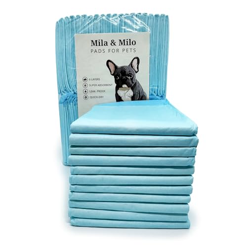 Image of Mila & Milo Dog Training Pads, 6 Layer Super Absorbent, Large 23.5 inch inch x 23.5 inch inch, Leak-Proof with Odor Control, Pack of 40, Blue, DTP23.5x23.5