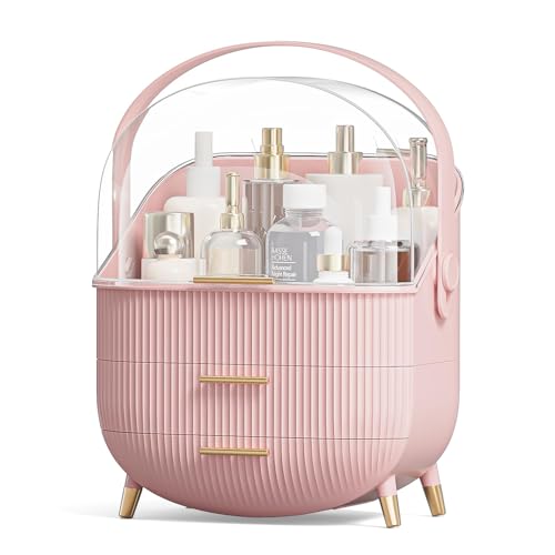 SIOOUI Organiseur de maquillage, organisateur de soins de la peau pour coiffeuse, présentoir portable pour cosmétiques, boîte de rangement pour dortoir, salle de bain, commode (rose) SIOOUI Organiseur de maquillage, organisateur de soins de la peau pour coiffeuse, présentoir portable pour cosmétiques, boîte de rangement pour dortoir, salle de bain, commode (rose)