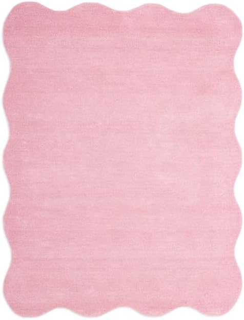 Elegant Scalloped Wool Rug in Raspberry Red, Ideal for Sophisticated Dining and Living Spaces (5x8 Ft)