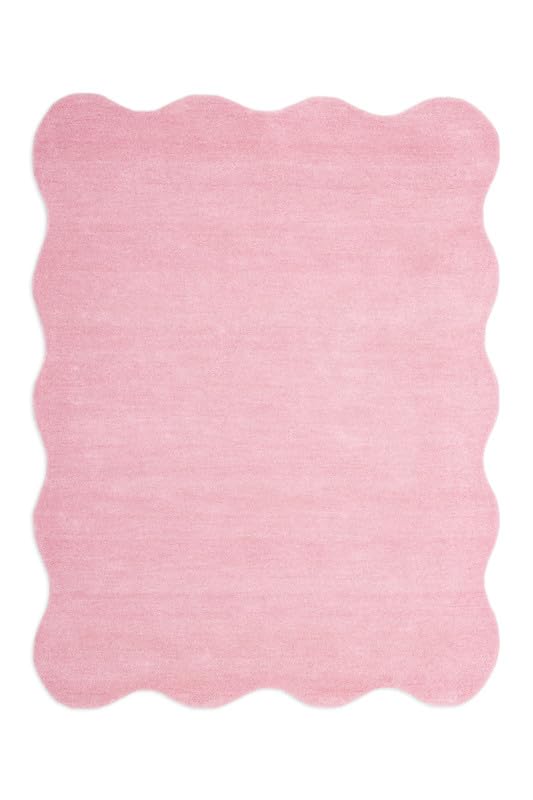Image of Hand-Tufted Wool Runner Rug - 2.5x9 Ft, Solid Blush Pink Rug with Elegant Scalloped Edges, Soft Plush Handmade Wool Carpet for Hallway, Living Room, Bedroom, Nursery & Modern Home Decor