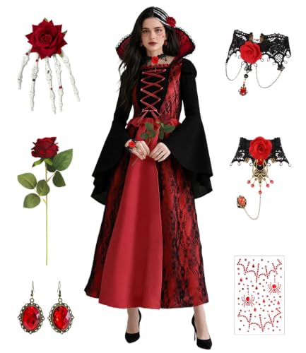Kiyzbstoti Vampire Costume for Women Halloween Costume Vampire Dress,Vampiress Gothic Halloween Costume Medieval Cosplay Dresses (L) - image 1