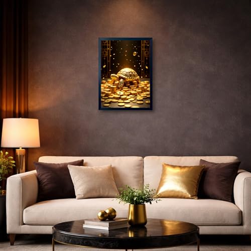Image of ARTFUL TOY BOX - Golden Feng Shui Turtle Photo Frame Wall Art for Home Decor | Wealth, Stability & Protection Vastu & Feng Shui Wall Decor for Living Room & Office | HD Glossy Print | Premium Fiber Black Frame - 12x18 Inch (30x45 cm) (Design 2)