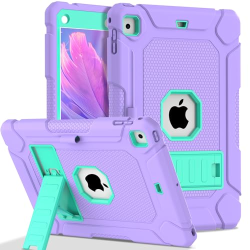LTROP Case for iPad 6th/ 5th Generation & iPad Air 2, Slim Protective 9.7 Inch iPad Case with Pen Holder and Kickstand, Purple/Green