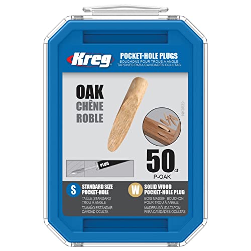 Kreg Solid-Wood Pocket-Hole Plugs - Clean Hole Plug Finish - Essential Woodworking Accessory for Hidden Joints - Solid Oak - P-OAK - 50 Count