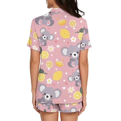 Image of Pjs Womens Short Sleeve Button Down Pajamas Set Two-Piece Nightwear with Pockets