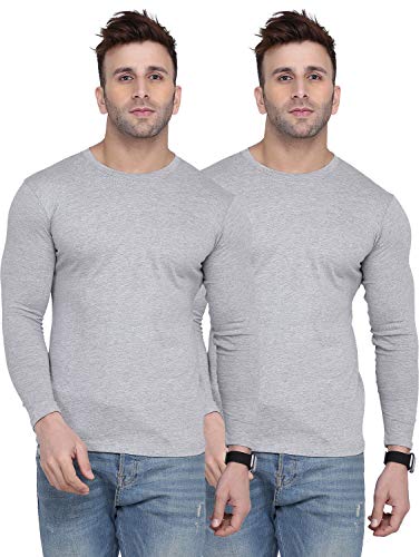Image of Self Design Men Full Sleeve Round Neck Multicolor T-Shirt (Pack of 2)