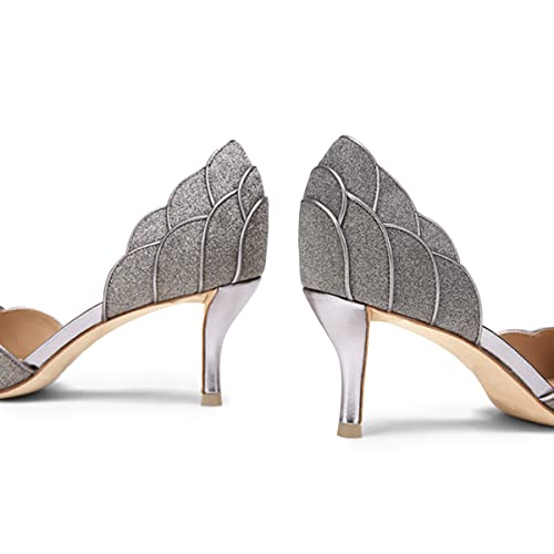 Image of XYD Women's Pumps, Elegant Pointed Toe, D'Orsay Kitten Low Heels, Rhinestone Studs, Slip-On Satin Shoes for Wedding