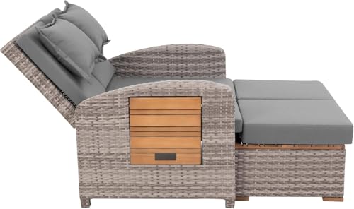 greemotion Gartensofa mit Liegefunktion Bahia Tobago - Sonnenliege mit 5-fach verstellbarer Rückenlehne - Gartenlounge mit zwei klappbaren Seitentabletts - Loungesofa inkl. Hocker 117x93x74 cm