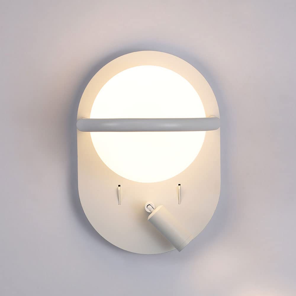 HYJAUSXB Wall Lamps Sconces Glass Globe Sconce Adjustable Mount Reading Light, Hardwired Lamp with, BedBedside Swivel Spotlights, Hotel Living Headboard Lamps-White(Svart)