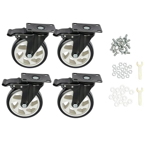 HarBin-Star Juego de 4 ruedas pequeñas para muebles, ruedas giratorias con frenos, ruedas para sillas de oficina pequeñas con capacidad total de 50 kg, 12,5 x 15,5 cm
