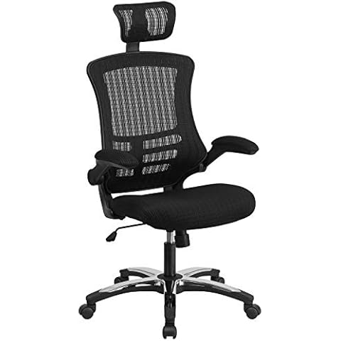 Flash Furniture Office Chair, Ergonomic Office Chair with Mesh Back Support, High Back with Headrest, Height Adjustable Seat and Tilt Lock Lever, Black,60.96 x 64.77 x 133.35 cm Cover