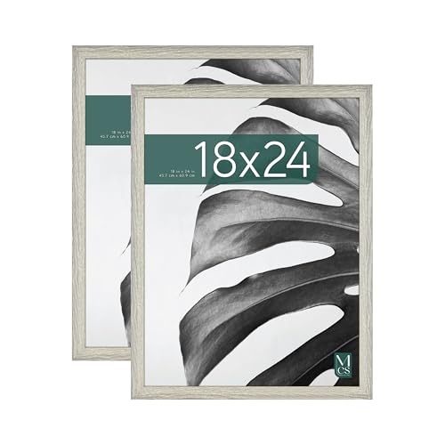 MCS Studio Gallery 18x24 Poster Frame White Woodgrain, Vertical & Horizontal Wall Hanging Large Picture Frame for Photos, Posters & Art Prints (2-Pack)