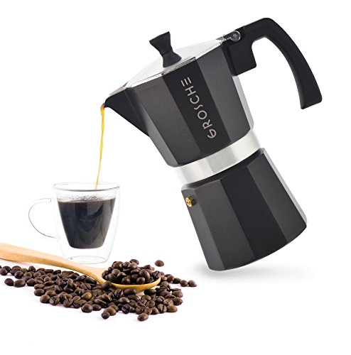 Image of GROSCHE Milano Stovetop Espresso Maker Moka Pot Cuban Coffee Maker Stovetop Coffee Maker Moka Italian Espresso Greca Coffee Maker Brewer Percolator | 6 Espresso Cup, Black