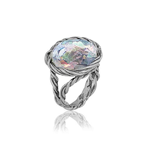 PZ Paz Creations Roman Glass Statement Ring For Women Girls | Sterling Silver Organic Design