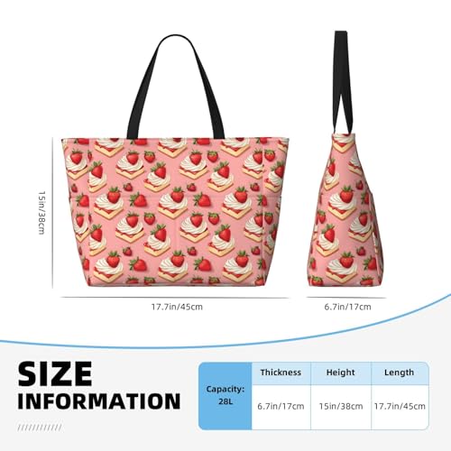 Large Beach Bags for Women Sandproof - Strawberry Cake Print Summer Work Travel Tote Bags with Zipper2