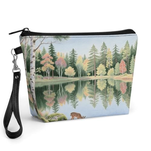 Bolsa de maquillaje elegante de piel sintética Forest Lake con acabados de alta calidad