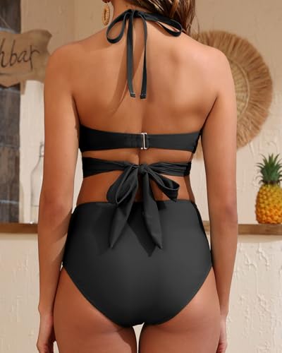 High Waisted Underwire Bikini Sets - Women 2025 Two Piece Swimsuits Halter Bathing Suits with Tummy Control Bottom4