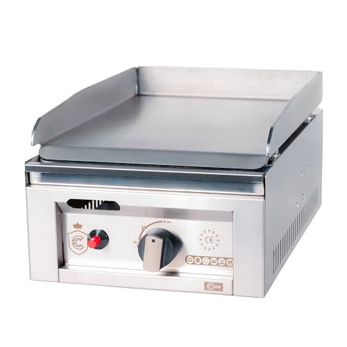Cleiton® Plancha de Cocina a Gas de Acero | Plancha Industrial de Acero para Hosteleria de Calentamiento Rápido para Cocina Profesional | 30 cm | Sobremesa | 480x430x240 mm | Potencia 3 kW