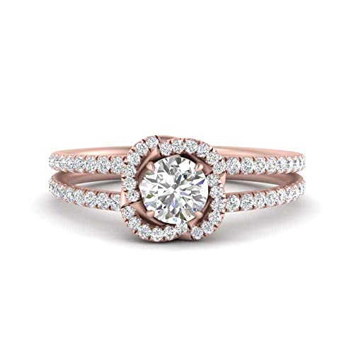 Image of 55Carat Choose Your Gemstone Pave Split Shank Halo Diamond CZ Ring Rose Gold Plated Round Shape Halo Engagement Rings Everyday Jewelry Wedding Jewelry Handmade Gifts for Wife US Size 4 to 12