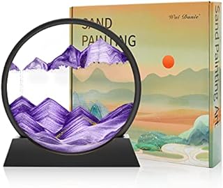 Wai Danie Moving Sand Art Picture 3D Hourglass Deep Sea Sandscape Liquid Motion Display Painting Flowing Sand Frame Relaxing Desktop Home Office Work Decor(Green 7")