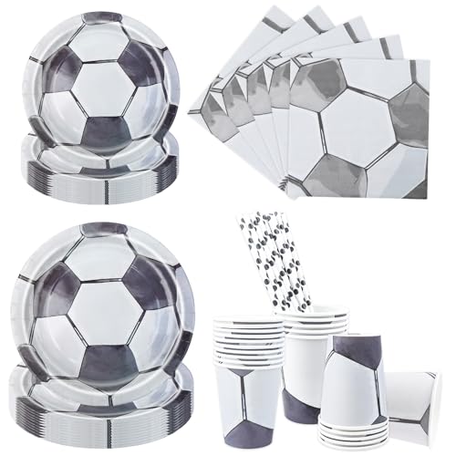 Aitsite 100 pcs Vaisselles Jetables de Fête Football, Ensemble de Fête d'anniversaire pour Enfants, Assiettes, Gobelets, Serviettes et Pailles - pour 20...
