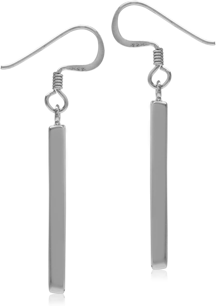 Silvershake Stone Inlay White Gold Plated or 18K Gold Plated 925 Sterling Silver Long Stick Dangle Hook Earrings Jewelry for Women