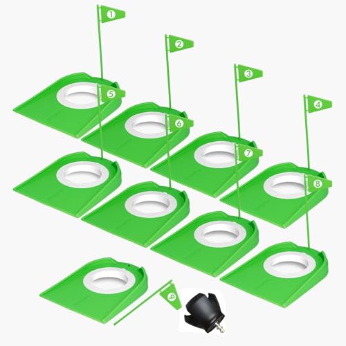 Shu-Ran 9 Pack Golf Putting Cup Set With Flags &Amp; Ball Retriever - Portable Indoor &Amp; Outdoor Mini Golf Course For Home, Office, Backyard, Or Green - Light Green Putt Putt Practice Kit For Adults &Amp; Kids