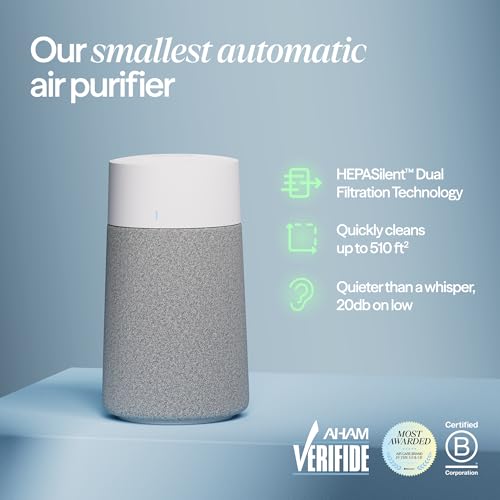 Image of Blueair Mini Max Auto Air Purifier for Bedroom, 510ft2 Small Room Air Cleaner with Auto Mode, HEPASilent Technology Removes Dust, Pollen, Pet Dander, Smoke & Odor, 3 Speeds, Quiet, Washable Pre-Filter