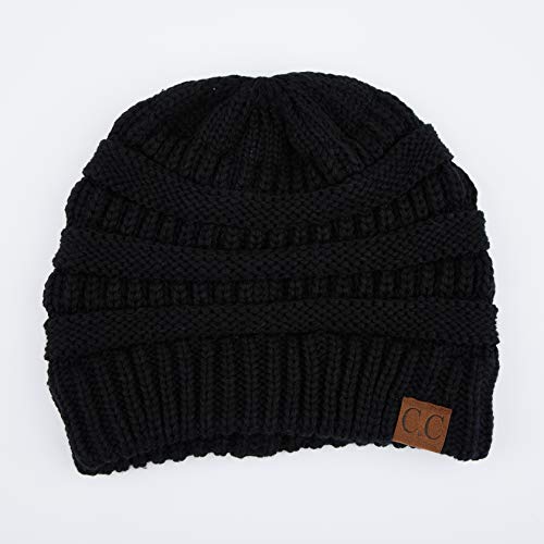 Image of CC Fur Pom Winter Fall Chunky Stretchy Cable Knit Beanie Hat