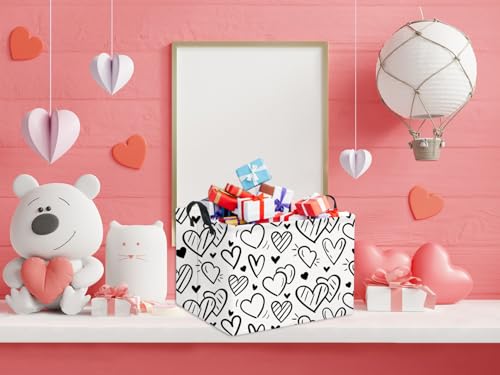 Image of Rectangular Heart Basket Kids Baby Storage Bin Toy Basket Organizer Box for Girls Love Room Decor(Black Striped Heart)