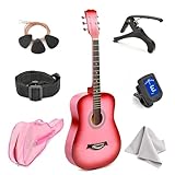 Classical Acoustic Guitar For Kids By MasterPlay- 30” Beginner Guitar For Learners- Accoustic String Starter Kit: Guitar Bag, Tuner, Strap, Extra Strings, Picks, Wash Cloth, Capo (Pinkburst)