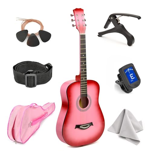 Classical Acoustic Guitar For Kids By MasterPlay- 30” Beginner Guitar For Learners- Accoustic String Starter Kit: Guitar Bag, Tuner, Strap, Extra Strings, Picks, Wash Cloth, Capo (Pinkburst)