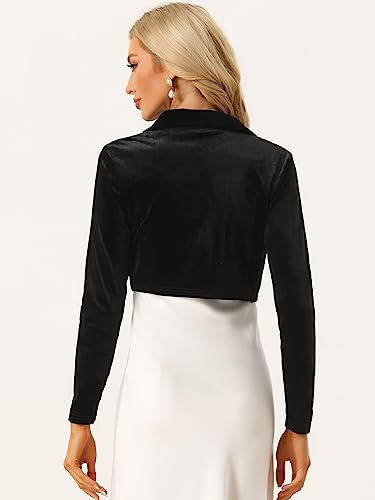 Image of Allegra K Long Sleeve Velvet Shrug Top for Women's Open Front Cocktail Party Cropped Bolero Cardigan