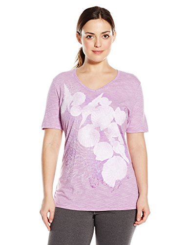 Just My Size Women's Plus-Size Printed Short-Sleeve Shirred Slub V-Neck T-Shirt