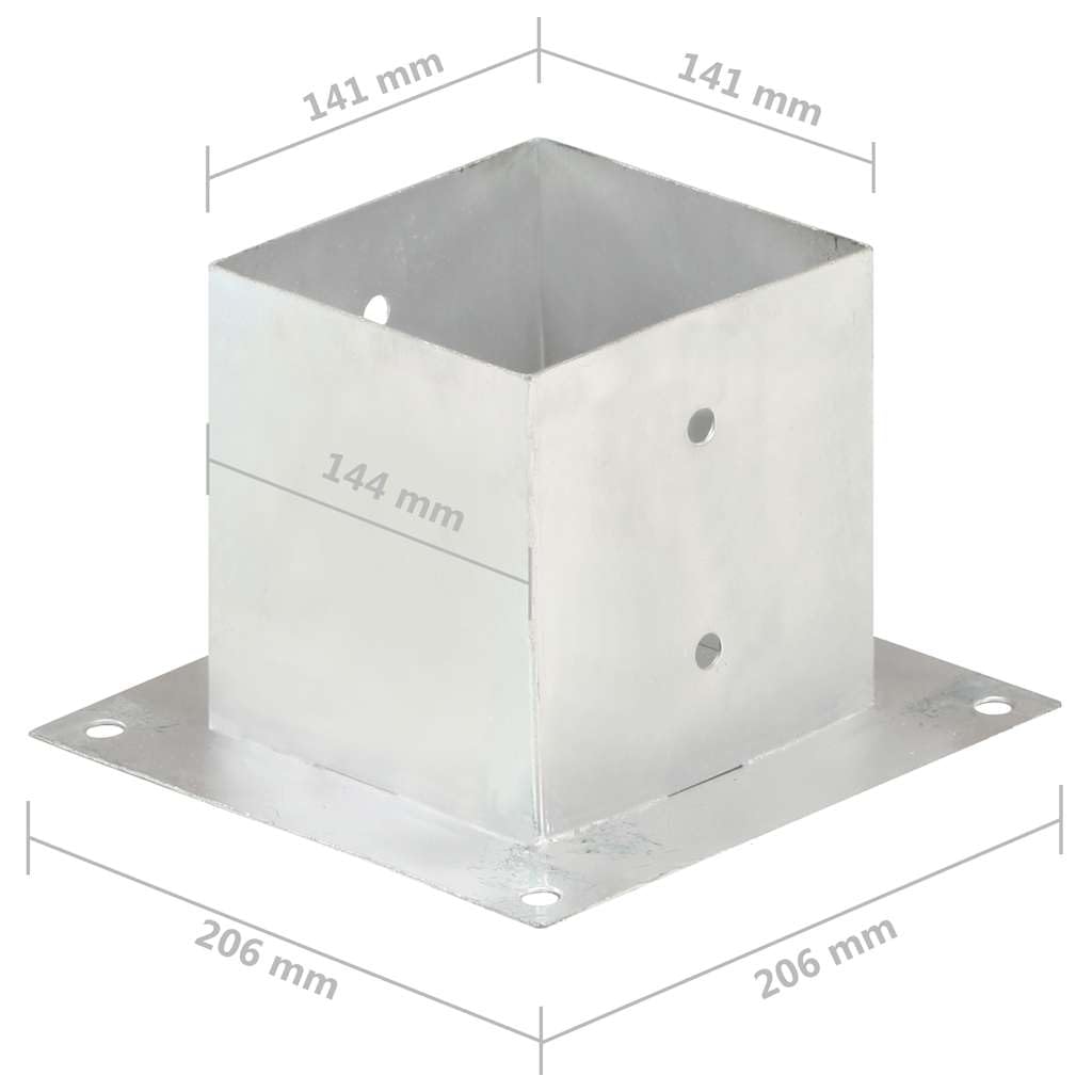 Mangloder - Anclaje de poste de metal galvanizado de 141 mm para tubos cuadrados, 4 unidades, para fijación de postes de vallas, soporte para jardín, terraza, exterior, madera y metal