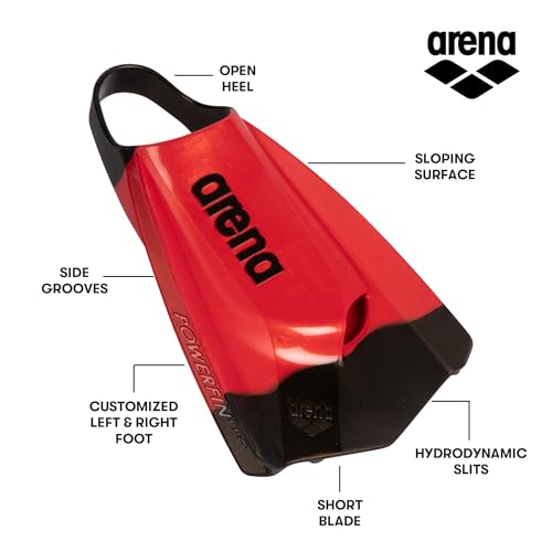 Image of Arena Unisex Adult Powerfin Pro II Swim Training Fins Men and Women Silicone Short Blade Flippers Left-Right Customized, Sizes 4.5-13.5