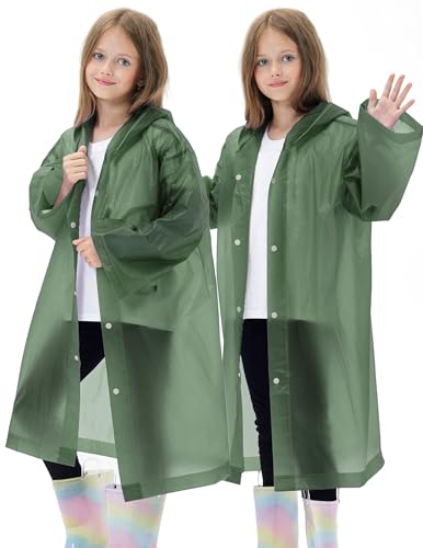Image of 2 Pack Reusable Waterproof Raincoat EVA Emergency Rain Ponchos One Size Rain Jacket for Children, Boys and Girls