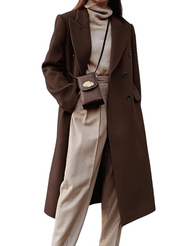 IDEALSANXUN Long Wool Coats for Women 2025 Chocolate Brown Clothes Fall Winter Trench Coats Tweed Blazer Dressy Jackets, Coffee, M