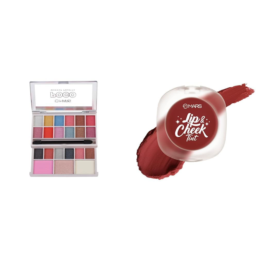 MARS Poco Face Makeup and eyeshadow Palette with Slider Case MARS Lip Cheek Tint for Bold Pop Color 2.8 gm 04-Ruby Red - Protect Your Energy-image-18