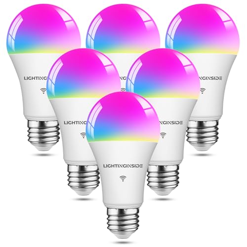 Lightinginside Smart Light Bulbs 100W Equiv. 1350LM 11W Smart Bulb Works with Alexa/Google Home/SmartLife A19 E26 RGBCW Color Changing Bulbs No Hub Required 2.4G WiFi & BLE Bulb ETL Listed 6PCS