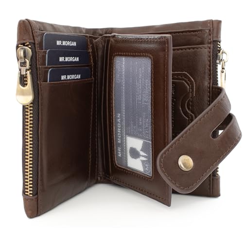 MR.MORGAN Portefeuille Homme – Porte Carte Homme, Porte Monnaie Homme en Cuir Véritable Marron Vintage | Unisexe Homme Femme, RFID, 10 Cartes, CNI, Porte-Carte...