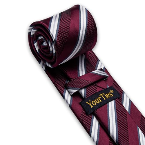 Image of YourTies Striped Ties for Men Classic Woven Silk Necktie with Handkerchief Cufflinks Set Formal Business Party Wedding