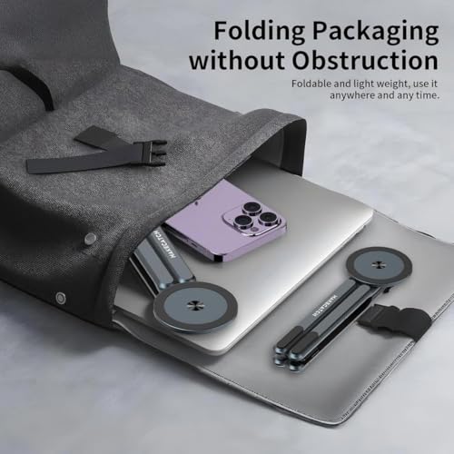 Image of Aluminium Alloy Folding and Height Adjustable Stand Compatible with Laptop, Mobile and iPad, with Magnetic Feature for Phone, Titanium Grey, Anodized Finish